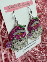 Load image into Gallery viewer, Pink Glitter Santa Charm Earrings

