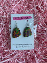 Load image into Gallery viewer, Green Purple Pattern Clay Earrings

