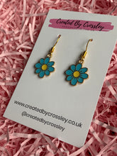 Load image into Gallery viewer, Light Blue Daisy Charm Earrings
