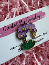 Load image into Gallery viewer, Purple Orchid Flower Pin Badge
