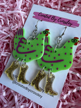 Load image into Gallery viewer, Green Chicken Charm Earrings

