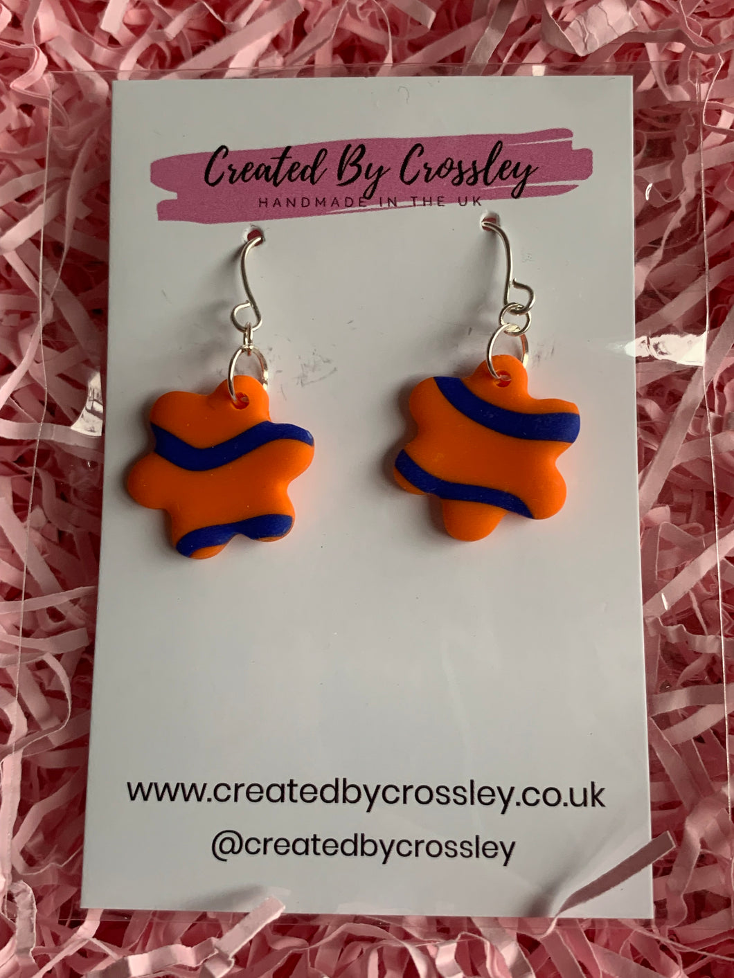 Orange Blue Flower Clay Earrings