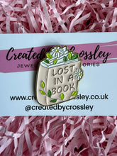 Load image into Gallery viewer, “Lost in a book” Flower Book Pin Badge
