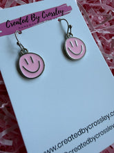 Load image into Gallery viewer, Pink Happy Face Charm Earrings
