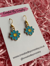 Load image into Gallery viewer, Light Blue Daisy Charm Earrings
