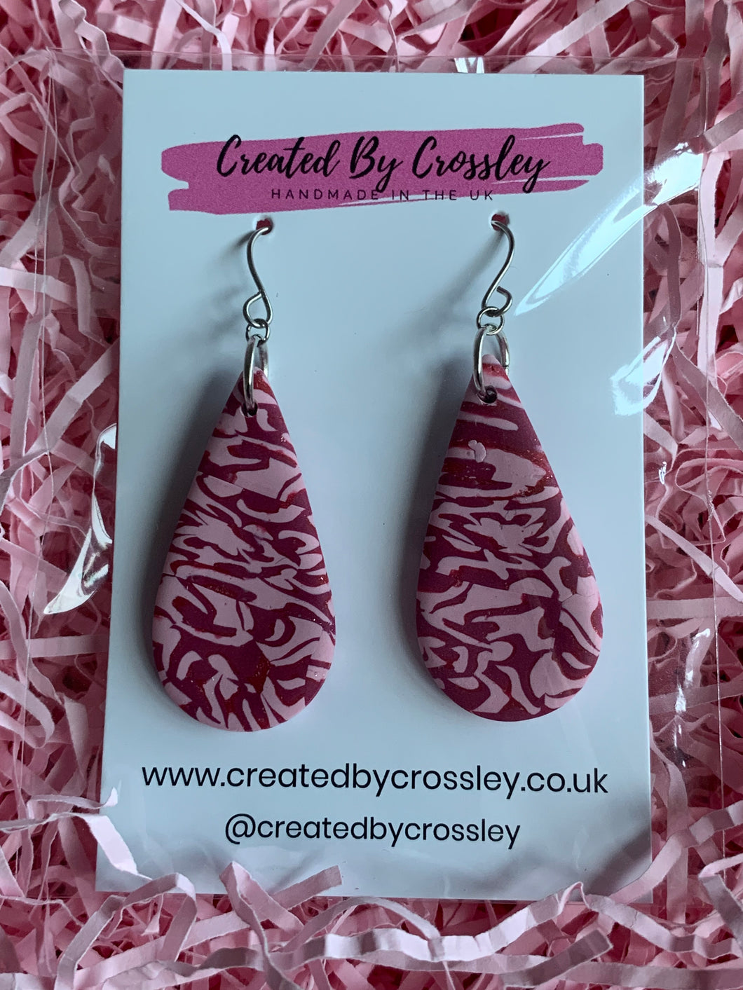 Pink Teardrop Clay Earrings
