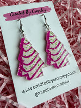Load image into Gallery viewer, Pink Christmas Tree Charm Earrings
