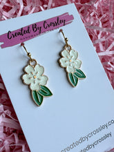 Load image into Gallery viewer, White Flower Charm Earrings
