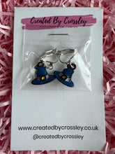 Load image into Gallery viewer, Blue Witch Hat Clip On Earrings

