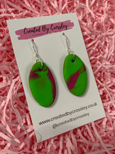 Load image into Gallery viewer, Green and Pink Oval Earrings
