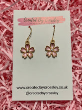 Load image into Gallery viewer, Pink Gem Flower Charm Earrings
