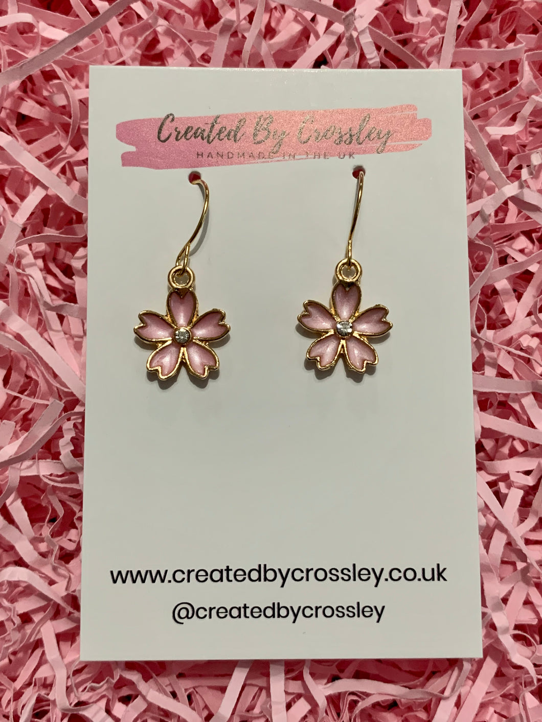 Pink Gem Flower Charm Earrings