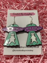 Load image into Gallery viewer, Alien Space Cat Charm Earrings
