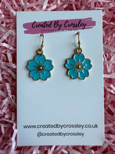 Load image into Gallery viewer, Blue Flower Charm Earrings
