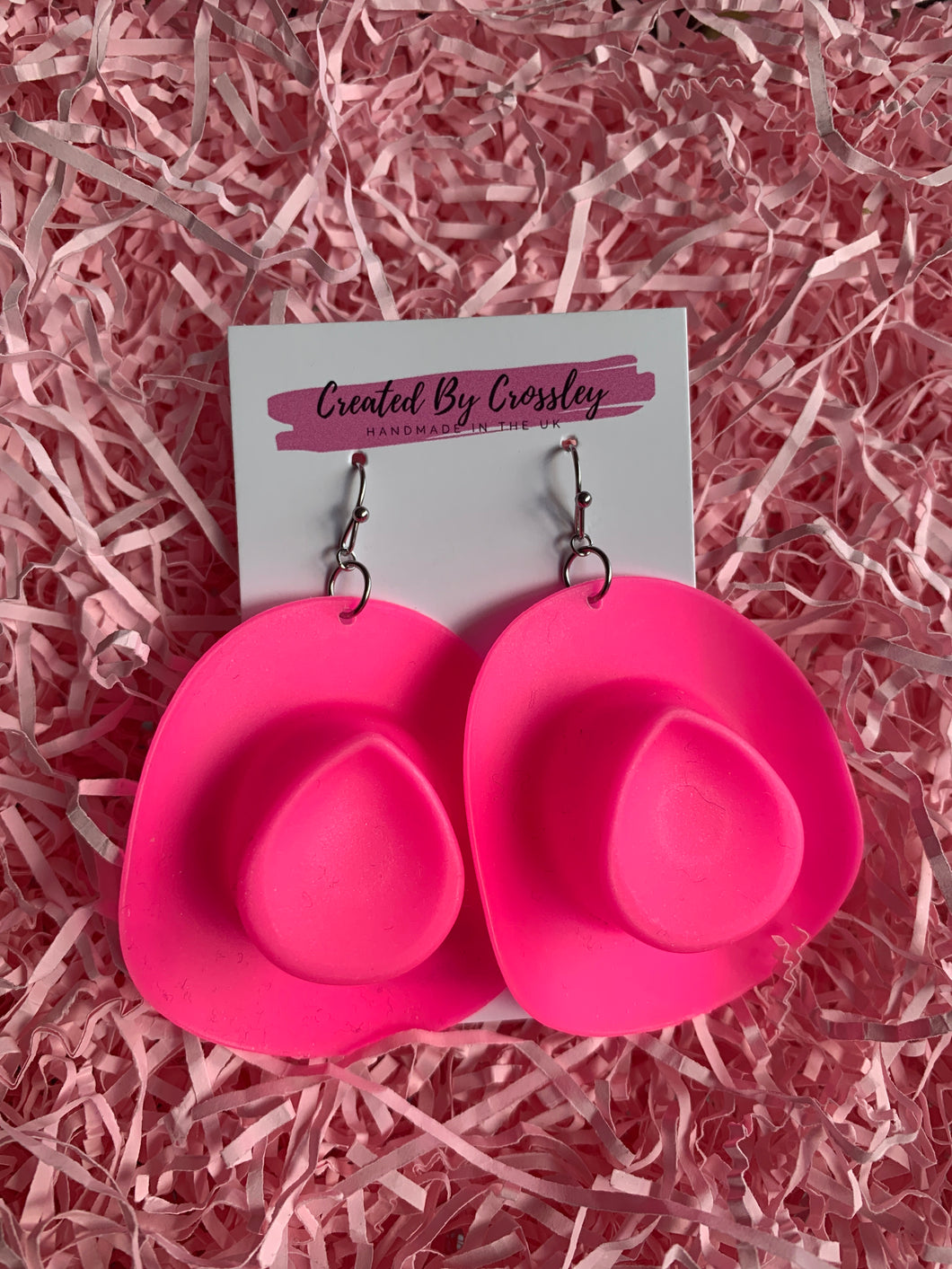 Large Pink Cowboy Hat Charm Earrings