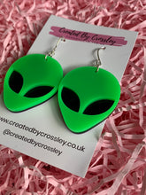 Load image into Gallery viewer, Green Alien Earrings
