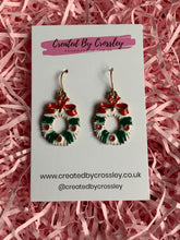 Load image into Gallery viewer, Large Christmas Wreath Charm Earrings
