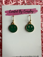 Load image into Gallery viewer, Green Happy Face Charm Earrings
