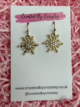 Load image into Gallery viewer, Sparkly Pearl Snowflake Charm Earrings
