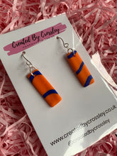 Load image into Gallery viewer, Orange Blue Rectangle Clay Earrings
