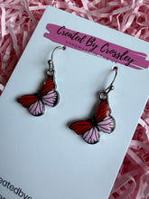 Load image into Gallery viewer, Red Pink Butterfly Charm Earrings
