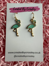 Load image into Gallery viewer, Blue Flamingo Charm Earrings
