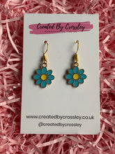 Load image into Gallery viewer, Light Blue Daisy Charm Earrings
