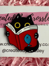 Load image into Gallery viewer, Reading Book Cat Pin Badge

