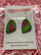 Load image into Gallery viewer, Green and Pink Swirl Clay Earrings
