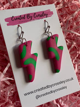 Load image into Gallery viewer, Pink Green Lightning Bolt Clay Earrings
