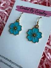 Load image into Gallery viewer, Blue Flower Charm Earrings
