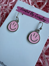 Load image into Gallery viewer, Pink Happy Face Charm Earrings
