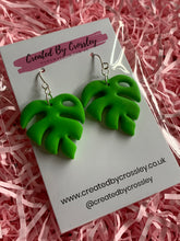 Load image into Gallery viewer, Green Monstera Leaf Clay Earrings
