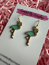 Load image into Gallery viewer, Blue Flamingo Charm Earrings
