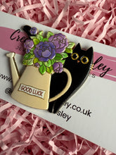 Load image into Gallery viewer, Flower Watering Can Cat Pin Badge

