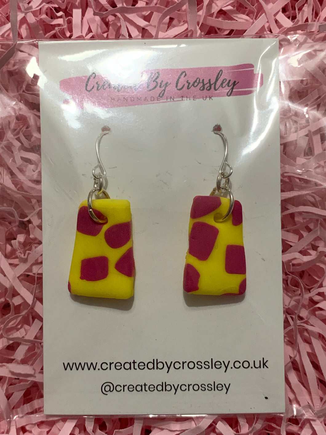 Pink Yellow Giraffe Print Clay Earrings