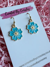 Load image into Gallery viewer, Blue Flower Charm Earrings
