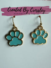 Load image into Gallery viewer, Blue Paw Print Charm Earrings
