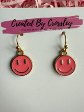 Load image into Gallery viewer, Pink Happy Face Charm Earrings
