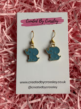 Load image into Gallery viewer, Blue Elephant Charm Earrings
