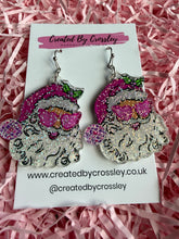 Load image into Gallery viewer, Pink Glitter Santa Charm Earrings
