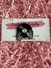 Load image into Gallery viewer, Skeleton Record Player Pin Badge
