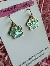 Load image into Gallery viewer, Blue Paw Print Charm Earrings
