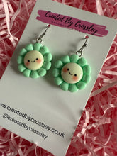 Load image into Gallery viewer, Green Happy Flower Charm Earrings
