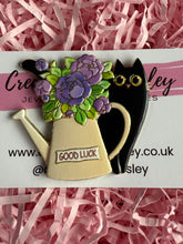 Load image into Gallery viewer, Flower Watering Can Cat Pin Badge
