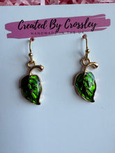 Load image into Gallery viewer, Green Leaf Charm Earrings
