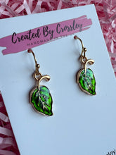 Load image into Gallery viewer, Green Leaf Charm Earrings
