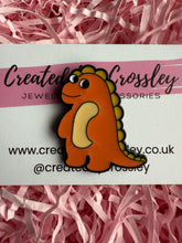 Load image into Gallery viewer, Orange Dinosaur Pin Badge
