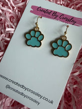 Load image into Gallery viewer, Blue Paw Print Charm Earrings
