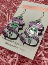 Load image into Gallery viewer, Alien Space Cat Charm Earrings
